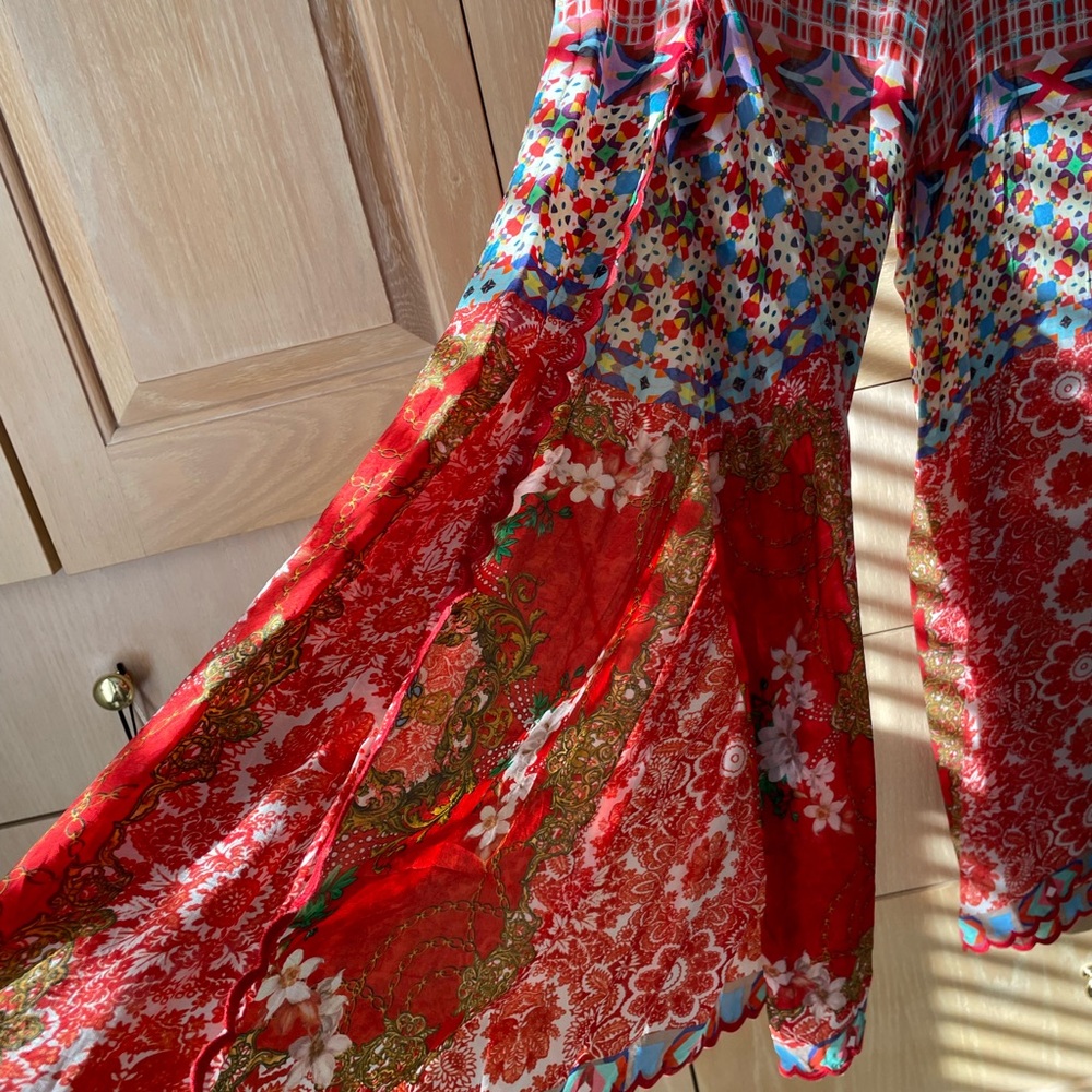 NWT Johnny Was Red Orange Multicolor Split Wide Leg Pants - Picture 4 of 7